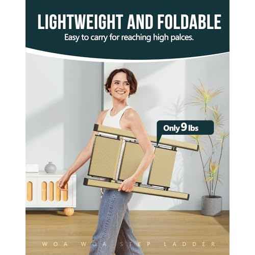 WOA WOA Step Ladder, 3 Step Foldable Step Stool with Widen Pedals, Portable Home Ladders for Kitchen, Lightweight Aluminum Stepladder, Compact Ladder for Space Saving (300lbs, Gold)
