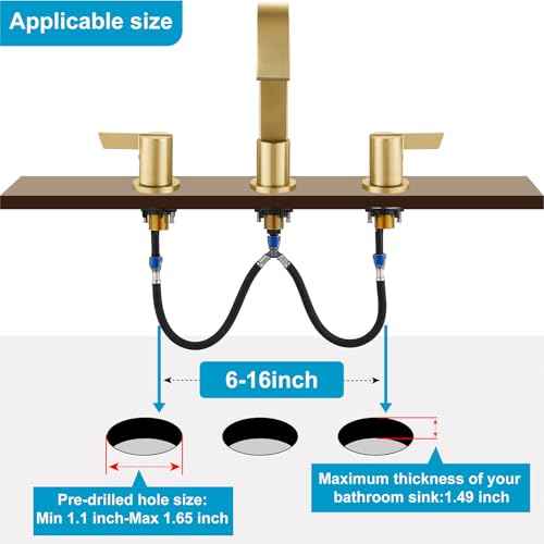 Midanya 8 inch Widespread Bathroom Sink Faucet,Waterfall 3 Holes 2 Handles Bathroom Faucet Modern 8" Vanity Faucets with Pop Up Drain and Water Supply Lines,Gold