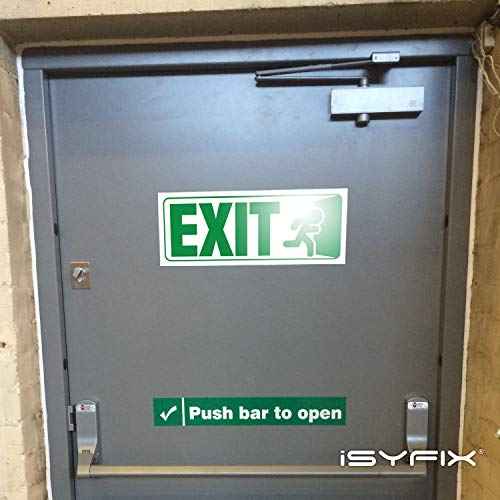 iSYFIX Exit Signs Stickers ? 3 Pack 10x4 Inch ? Premium Self-Adhesive Vinyl, Laminated for Ultimate UV, Weather, Scratch, Water & Fade Resistance, for Office, Buildings, Workplace, Indoor & Outdoor