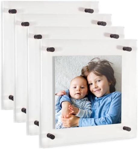 ArtToFrames 24x24 Inch Double Panel Floating Acrylic Picture Frame (Full Frame is 28x28) comes with Black Standoff Hardware, Made in the USA, 4 Pack