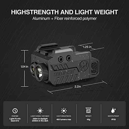 Solofish 500lm Tactical Flashlight Compatible for Compact with Rail, Green/Red/Blue Beam and White LED Combo with Strobe