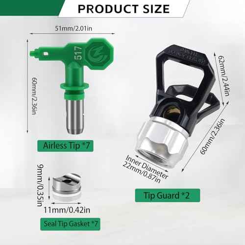 7 Pcs Airless Sprayer High Pressure Tips Reversible Spray Nozzle Tips with 2pcs Tip Guards for Airless Paint Spray Guns (109, 211,315, 417, 515, 517, 623)