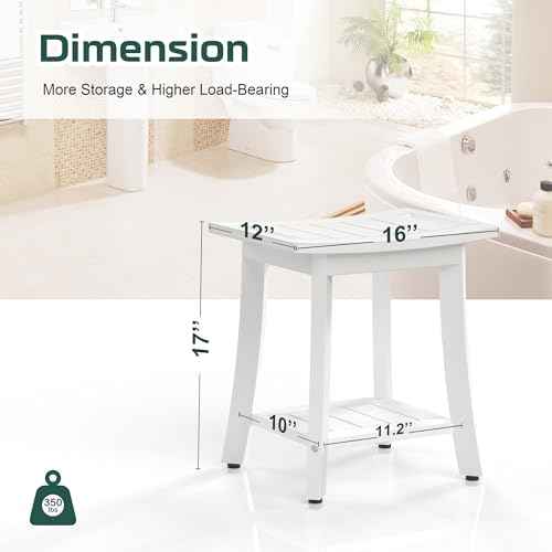 HIPS Shower Benches for Inside Shower, Waterproof Shower Stool with Storage Shelf & Adjustable Feet, SPA Bathroom Seat Chair for Shaving Legs, Indoor or Outdoor Use, White