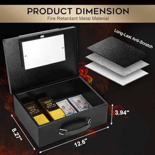 Dalmbox Portable Metal Safe Box with Digital Code Lock,Fire Resistant Storage for Documents, Fireproof Safe Box, Car, Home, Office and Outside, Black Box£¬ Medium