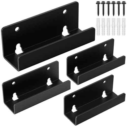 4Pcs Ladder Hanger for Wall Steel Wall Mount Bracket Heavy Duty Ladder Hanger Garage Tile Hanger Bracket Billboard Hook Garage Wall Bracket Folding Chair Ladder Storage Tool (Black)