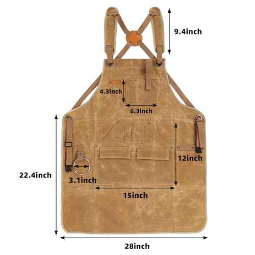 Men's Waxed Canvas Woodworking Apron With Pockets Heavy Duty Workshop Apron Adjustable Cross Straps to S-3XL