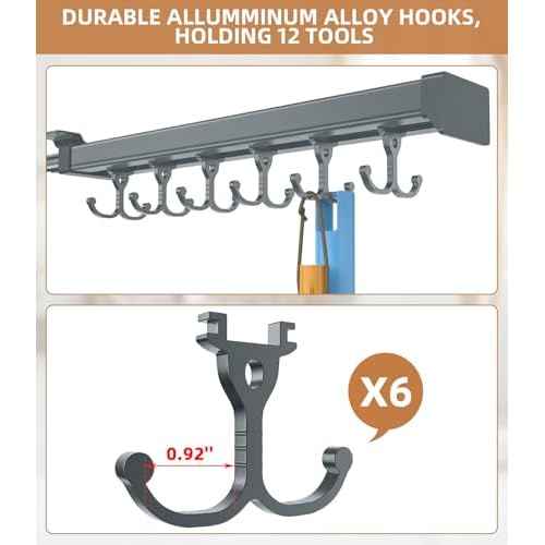 Pull Out Broom Holder, Multifunctional Slide Broom And Mop Storage/Organizer With Adjustable Double Row Sliding Hook, Garage Organization Hooks, for Closet Laundry Garage - Dark grey - 36cm