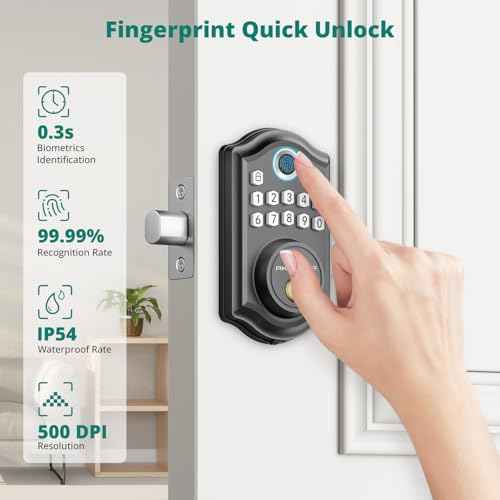 DS10 Pro Keyless Entry Door Lock with APP Control - Fingerprint Electronic Keypad Door Lock, Smart Locks for Front Door, Auto-Lock & One Touch Locking with Bluetooth - Matte Black