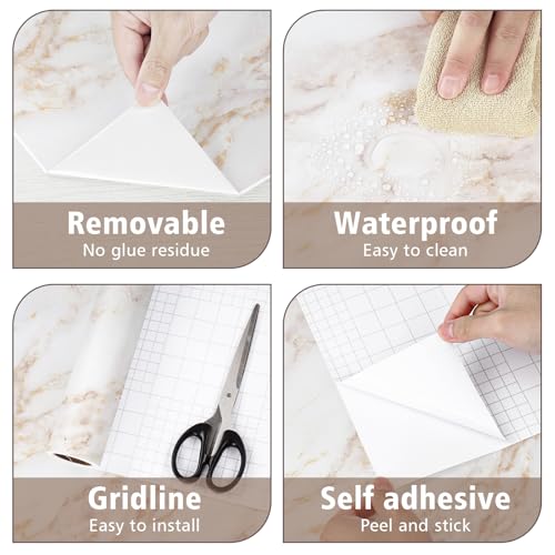 Gold Marble Contact Paper Peel and Stick Countertops for Kitchen Countertop Waterproof Removable Matte White Marble Wallpaper for Bathroom Counter Table Furniture 15.7'' x 78.7''