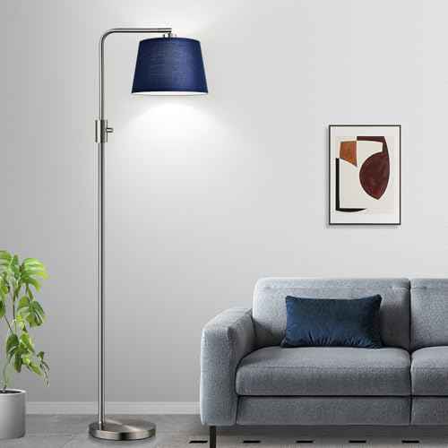 Nintiue Dimmable Floor Lamp, 1000 Lumens LED Edison Bulb Included, Brushed Nickel Arc Standing Tall Floor Lamp with Blue Shade for Living Room Bedroom Office Dining Room