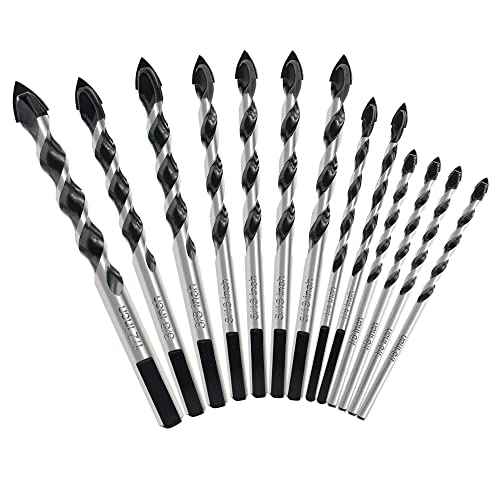 10pcs Masonry Drill Bits Set, 1/8 to 1/2" Concrete Drill Bit Set, Multi-Material Drill Bits for Brick, Tile, Cement, Ceramic, Glass, Plastic, Industrial Strength Carbide Tip with Storage Box