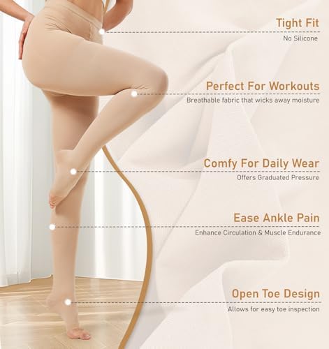NURCOM Medical Compression Pantyhose for Women Men, 20-30 mmHg Graduated Support Tights, Closed Toe Compression Leggings