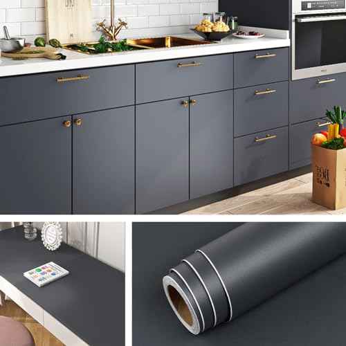 Livelynine Dark Grey Peel and Stick Wallpaper for Bathroom Renter Friendly Cabinet Vinyl Wrap for Kitchen Countertop Covers Waterproof Gray Contact Paper for Cabinets Desk Wallpaper 15.8x78.8 Inch