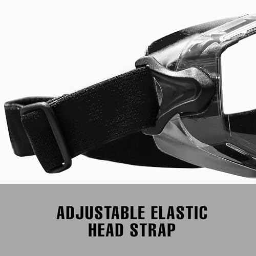 SolidWork Safety Goggles Anti-Fog Clear Lens with Adjustable Elastic Headband. Protective Eyewear for Men & Women