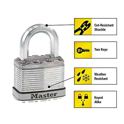 Master Lock M5XT Magnum Heavy Duty Outdoor Padlock with Key, 2 Pack Keyed-Alike