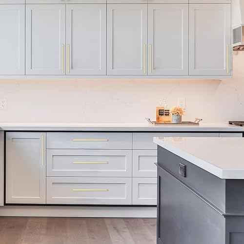 Amerdeco 10 Pack Brushed Gold Cabinet Pulls 7.5 Inch(192MM) Hole Centers Kitchen Cabinet Handles Cabinet Hardware Kitchen Handles for Cabinets Cupboard Handles Drawer Pulls ZH0060