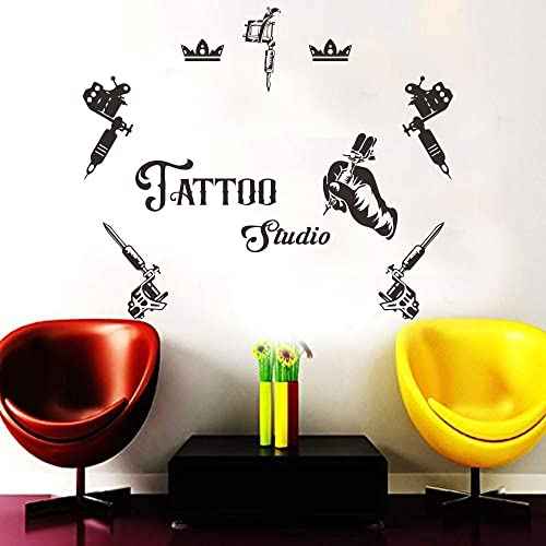 Tattoo Studio Wall Decal - Removable PVC Sticker with Tattoo Tools and Sign - Perfect Wall Art for Tattoo Shop or Parlor Decoration - 39"x31" JWH167 (Black)