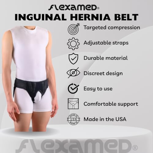 Double Inguinal Hernia Groin Belt with Compression Pads Black (M 32-36)