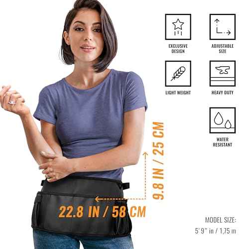 Under NY Sky Salon Waist Apron - Vegan Leather - 9 Pockets, 3 Loops - Hair Cut Holster for Tool Storage, Shears, Brush, Trimmer - Belt Pouch - Hair Stylist, Makeup Artist, Barber, Cosmetology - Black