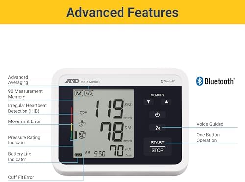 A&D Medical Voice-Guided Blood Pressure Monitor for Home Use with Bluetooth, UA-1040TBLE - Wide Range Cuff (8.6-16.5" / 22-42cm) Ideal for Visually Impaired - 3 Language Selections, Accessible