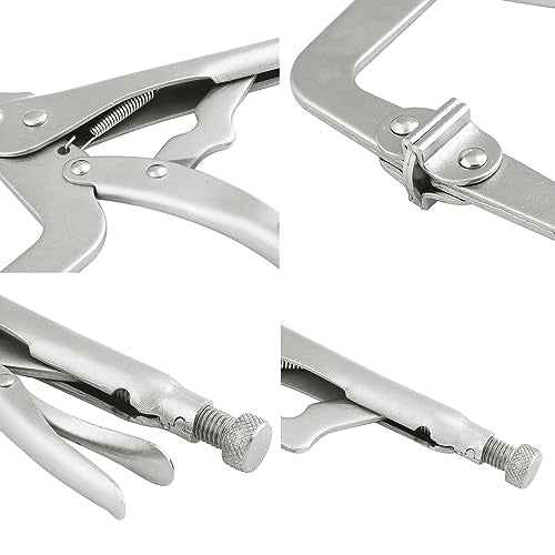 6 Pack 11 Inch C Clamp Locking Pliers,Locking C Clamp, Adjustable Nickel Plated C Pliers For Wood Working, Welding, Electrician Maintenance and more, by GENHAKON