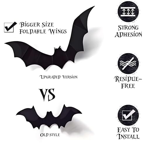 Bat Wall Stickers: Halloween Party Decorations Indoor & Outdoor - 84 pcs Reusable PVC 3D Black Bats for Halloween, Eve Party, Ghost Festival Decor