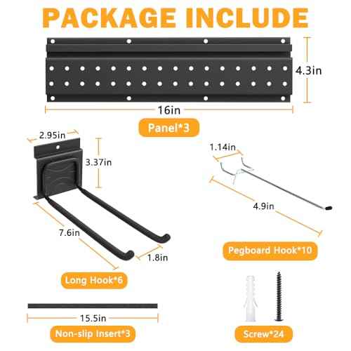 Garage Tool Storage Organizer Wall Mount, Heavy Duty Metal Garden Tool Rack Kit, 48inch Tracks with 16 Hooks for Shovel, Broom, Rake, Home, Max Load 600lb