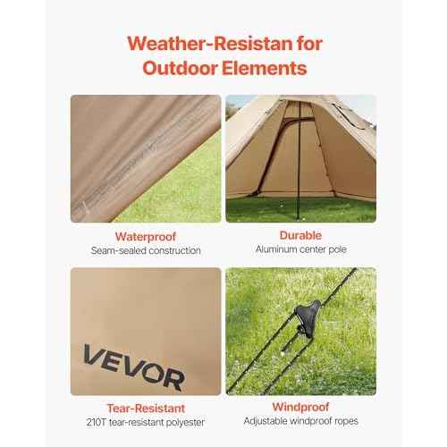 VEVOR Hot Tent, Camping Tipi Hot Tents with Stove Jack, Portable Winter Camping Tents with Snow Skirt, Easy Setup, Waterproof 4 Season Shelter Tents for Fishing Backpacking
