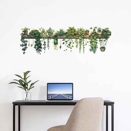 Green Plant Wall Stickers Vinyl Wall Decals Removable Wall Clings Peel and Stick Wall Mural for Bedroom Living Room Office (Small)