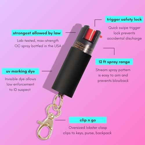 BLINGSTING Pepper Spray for Women - Maximum Strength OC Self Defense Spray - 12 ft Range - UV Marking Dye for Police ID - Swipe Safety Lock, Compact & Fashionable Keychain