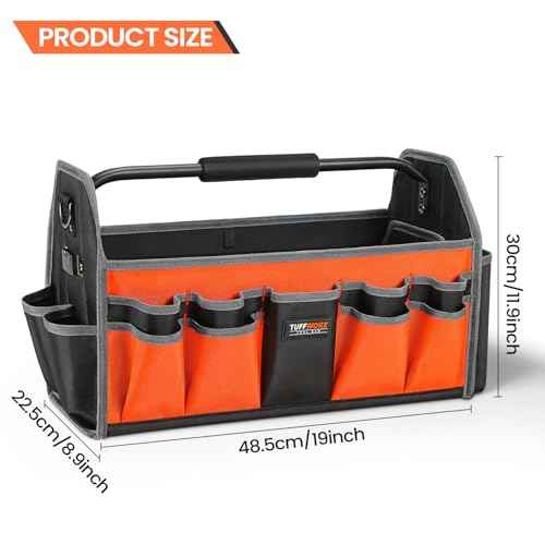Tool Tote Bag, 15-Pocket Storage Organizer, Heavy-Duty Handle, Orange and Black