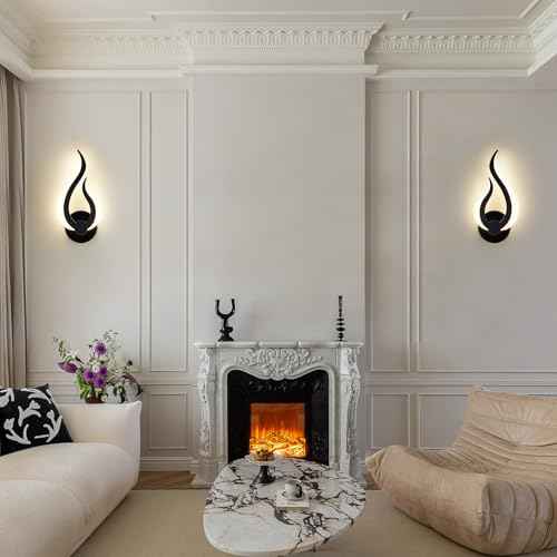 Modern Wall Sconce Set of 2, Wall Light Hardwired with 2.4G Remote Control, 10W LED Black Wall Mounted Lights, 3000K-6000K Dimmable, LED Wall Lights for Living Room Bedroom Hallway Bedside