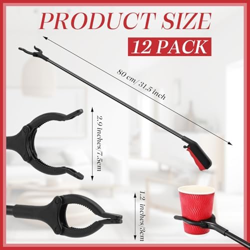 Norme 12 Pcs Grabber Reacher Tool Bulk, 31.5" Long Handle Trash Picker for Elderly, Lightweight Handy Aid Nonslip Claw Grabber for Arm Extension 360 Rotating Pickup Stick (12 Pcs)
