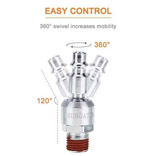 SUNGATOR 3-Pack 1/4 Inch Swivel Air Tool Fittings, 360¡Æ Rotatable 1/4'' Industrial Plugs, 1/4'' MNPT Swivel Air Compressor Hose Fittings, Quick Connect Male NPT Plugs