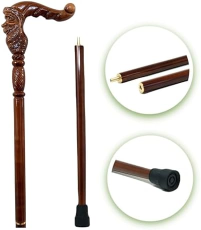 Hand Carved Wooden Walking Cane with Ergonomic Handle and Rubber Tip for Men and Women - Fashionable Unique Walking Stick for Seniors - 37 inch