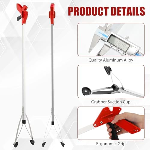 Sabary 5 Pack Suction Cup Reacher Grabber Heavy Trash Picker Grabber Tool, Long Handy Aids Nonslip Claw Reach Tool for Elderly Pick up Stick Arm Extension Litter Picker (Red)