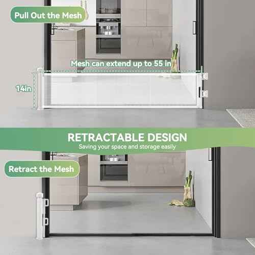 Pet Gates 14" H Short Dog Puppy Gate, Retractable Dog Gates Extends to 59 Inches for Stairs & Doorways Hallways (Drilling Required)