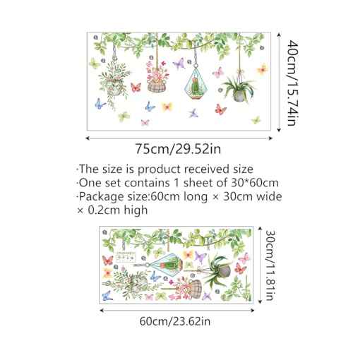 Runtoo Potted Plant Window Clings Flower Catcus Hanging Vines Glass Wall Decals Stickers Tropical Botanical Cactus Living Room Bedroom Home Decor