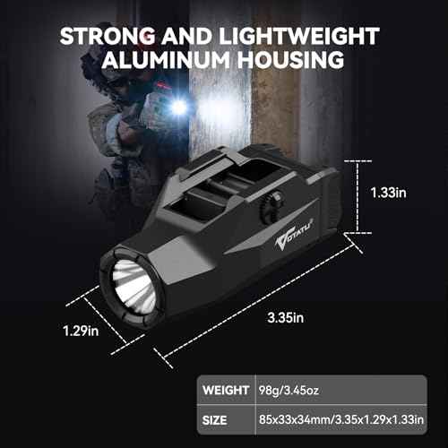 VOTATU HT20 Pistol Light, 1600 Lumens Adjustable Rail Keys Tactical Flashlight, Fits Compact & Full Size Guns with GL Style and 1913 Picatinny Rail, Rechargeable LED Light