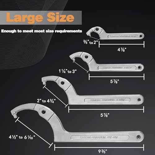 12pcs Adjustable Spanner Wrench Sets with Replaceable Head, C-Shape Pin Hook Wrench Tools for Pipes Heating Cars, Castle Buffer tube Nut Coilover Wrench for Suspension System, 3/4" to 6-1/10"