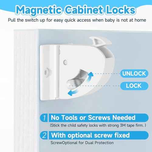 18 Pack Magnetic Cabinet Locks for Child Safety, Drawer Locks Baby Proofing, Magnetic Door Safety Locks for Cabinets and Drawers, Easy Installation No Tools Required (18 Pack and 2 Keys)