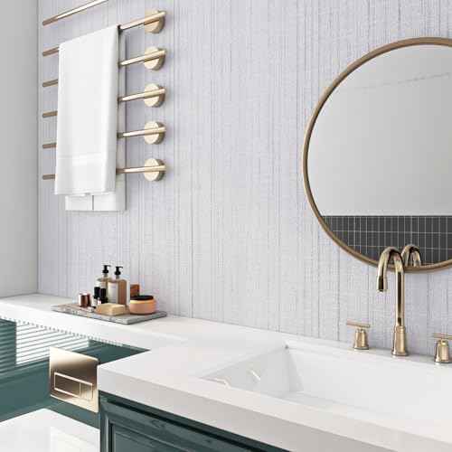 Livelynine White Grasscloth Peel and Stick Wallpaper Textured Grass Cloth Wall Paper Peel & Stick Modern Bathroom Bedroom RV Wall Covering Removable Texture White Contact Paper for Cabinets 15.8x78.8