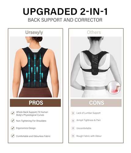 URSEXYLY Back Brace Posture Corrector for Women Breathable Posture Brace Adjustable Full Back Support Brace,Upper and Lower Back Pain Relief(XX-Large,Black)