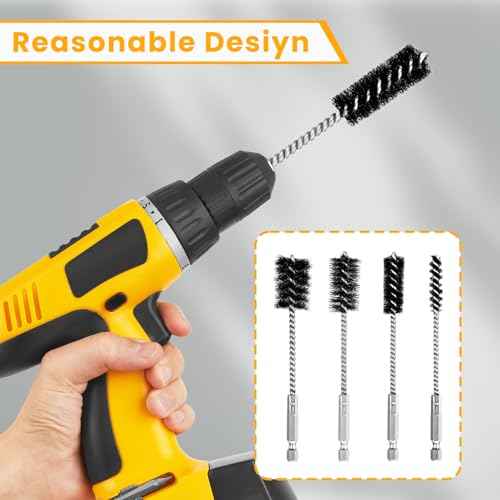 4 Pcs Copper Tube Pipe Cleaner Drill Brush, Stainless Steel Drill Wire Bore Cleaning Brushes 1/4" Hex Shank for Power Drills, Impact Drivers (9/12/19/22mm)