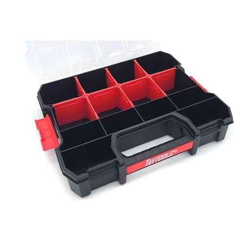 Taytools 14 Compartment Medium Parts Organizer Box - Dual Latch Portable Tool Box with Removeable Dividers for Storing Hardware, Screws, Bolts, Nails, Beads or Jewely (Pack of 2)