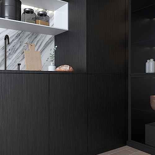 Livelynine Brushed Black Peel and Stick Wallpaper Stainless Steel Contact Paper for Appliances Dishwasher Refrigerator Door Covers Fridge Vinyl Wrap Waterproof Kitchen Counter Top Cover 15.8x78.8