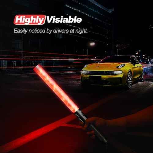 RoadHero 4 Pack Traffic Batons, 16 Inch LED Traffic Control Batons, Safety Light Wands with 2 Flashing Modes, Air Marshaling Signal Wand with Side Clip for Airport, Parking, Car Directing