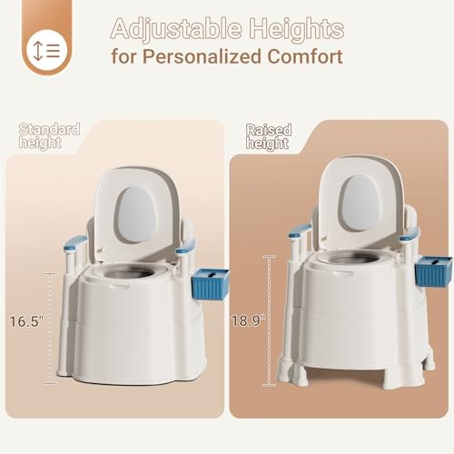 Bedside Commodes for Seniors with 100 Liners and 50 Large Absorbent Pads, Potty Chair for adults and elderly with Detachable Armrest, 16.3" Seat Width, 500lbs Heavy Duty - Bedside Toilet for Senior