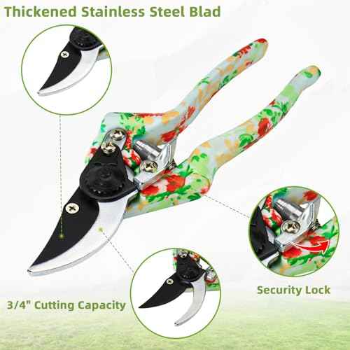 Garden Tools Set, JUMPHIGH 10 PCS Heavy Duty Gardening Tools Includes Hand Trowel Rake Weeder Pruner, Gardening Gifts for Women, Garden Kit with Tote Bag, Apron, Gloves, Kneeling Pad