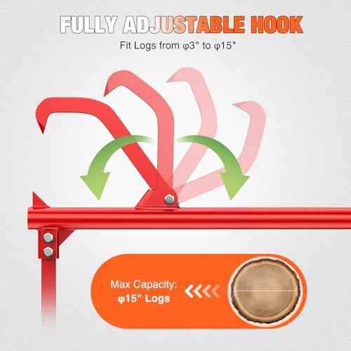 Yesker 51" Cant Hook for Log Roller Logging Tools with Adjustable Steel Cant Hooks Rubber Grip Heavy Duty Timberjack Log Lifter Mover Jack Firewood Tools for Rolling Raising up to 15" Diameter, Red